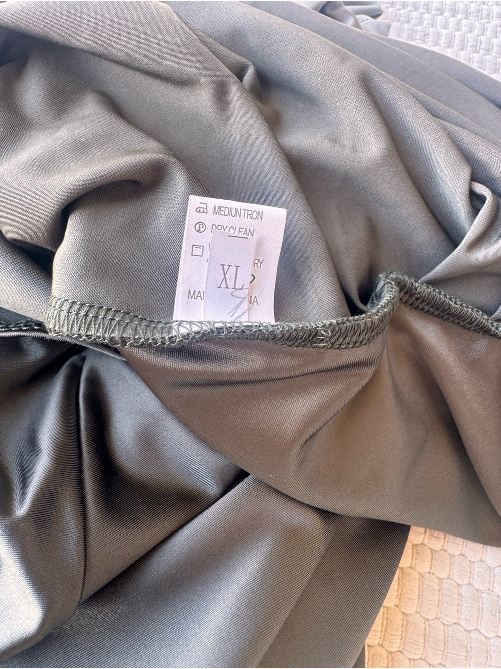 Olive Green One Shoulder Satin Maxi Dress High Slit Formal Evening XL M - Picture 13 of 16